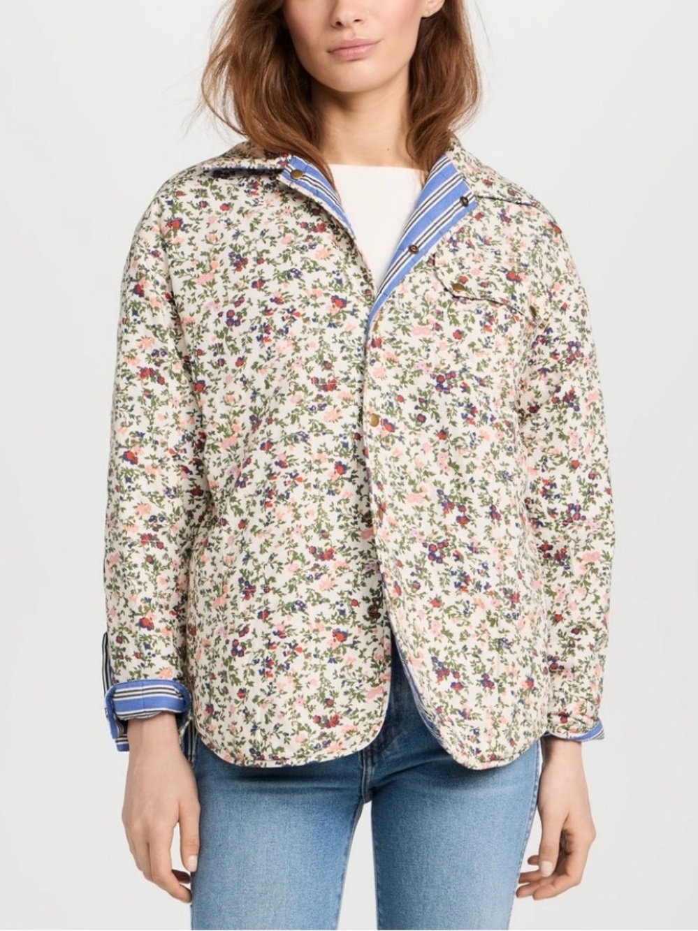 NWOT Clare V. Jacques Quilted Reversible Jacket Striped And Floral Size M/L - Picture 3 of 9